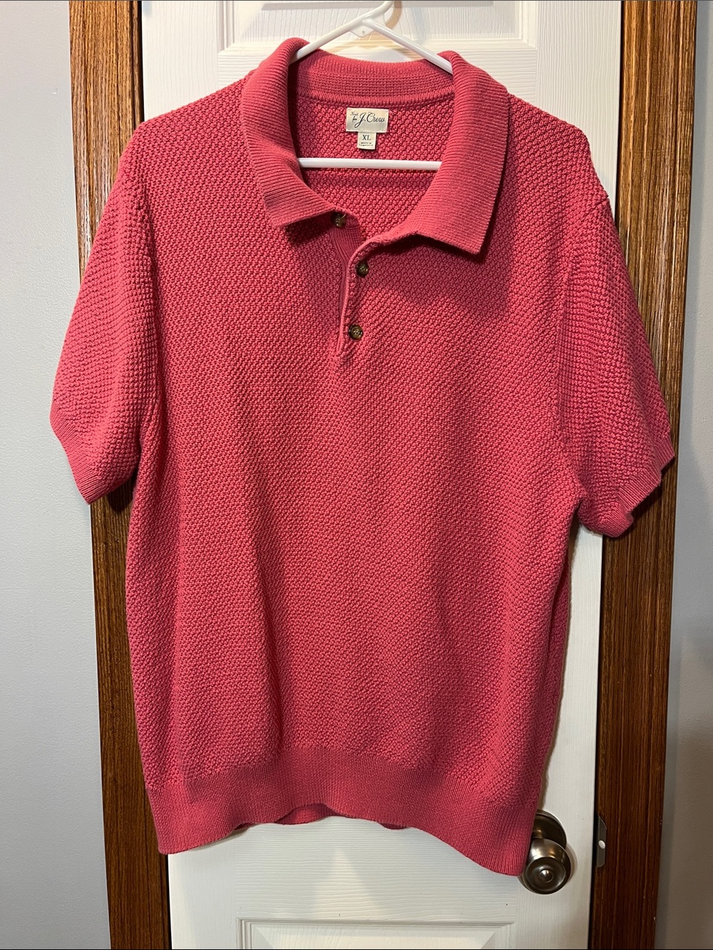 J. Crew Johnny Collar Polo Shirt Pink Knit Cotton Mesh Stitch Sweater Men’s XL